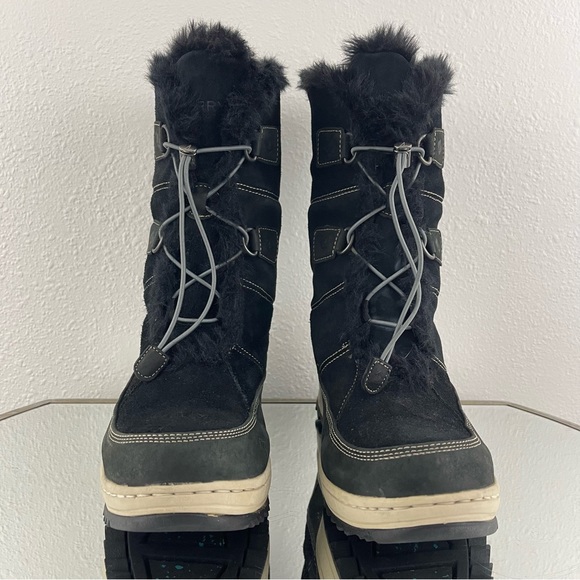SPERRY Black Suede Faux Fur Powder Valley Vibram Sole Mid Calf Waterproof Boots - Picture 8 of 14